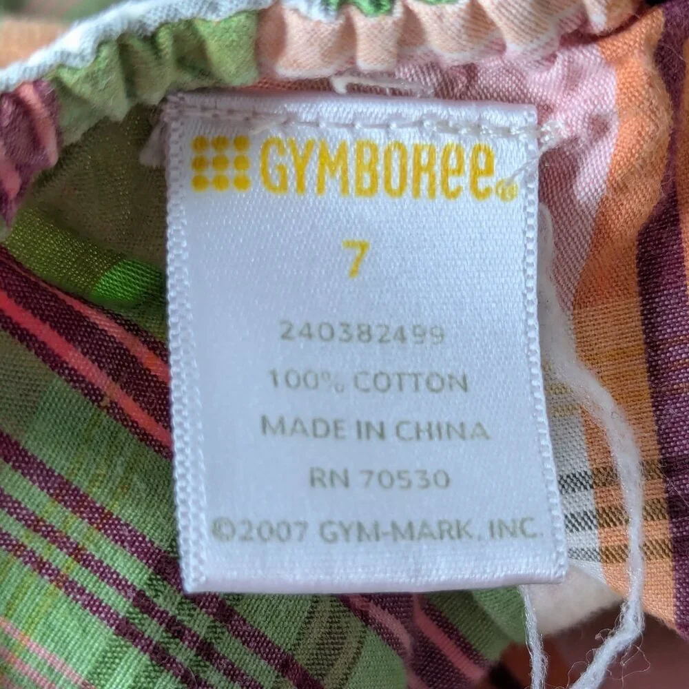 Gymboree Spaghetti Strap Green & Orange Plaid A Line Girls Dress Size 7